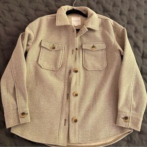 Avec les filles heavy shacket camel herringbone